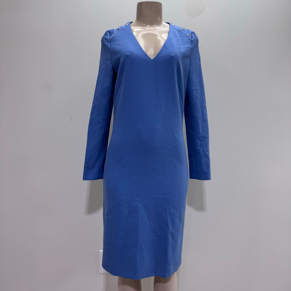 NWT BOSS Women Dariva Midi Dress US 2 Blue Career Casual Church Minimalist